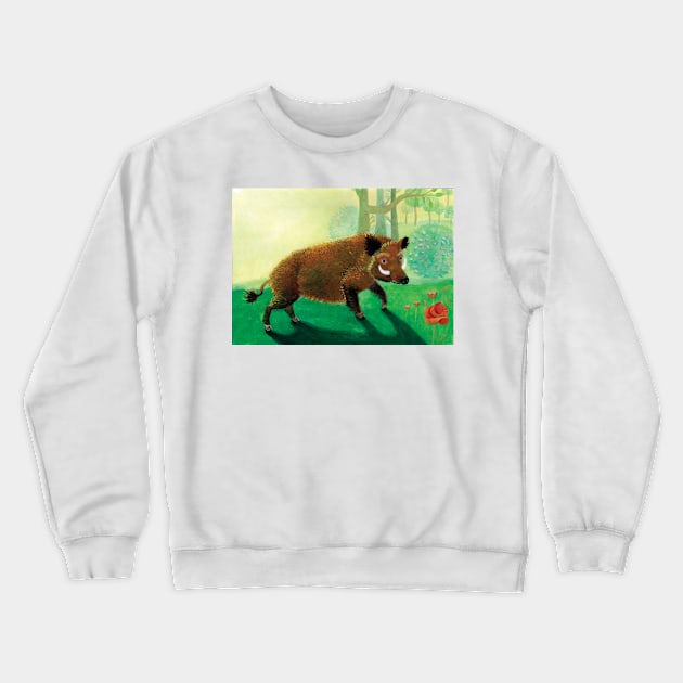 Funny Wild Boar Illustration Crewneck Sweatshirt by Julia Doria Illustration